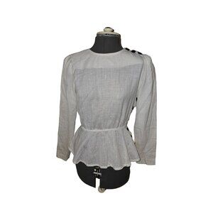 Vintage Leslie Fay Womens White Peplum Blouse Size 10 Button Detail Prairiecore